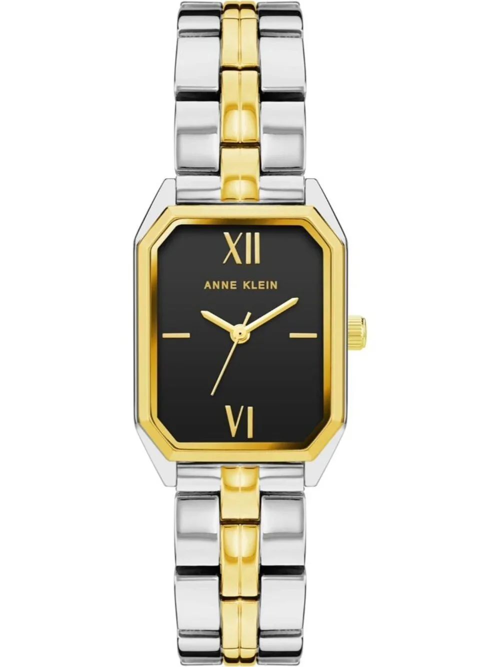 Anne Klein Women's Silver Black Analog Roman Numeral Octagonal Bracelet Watch